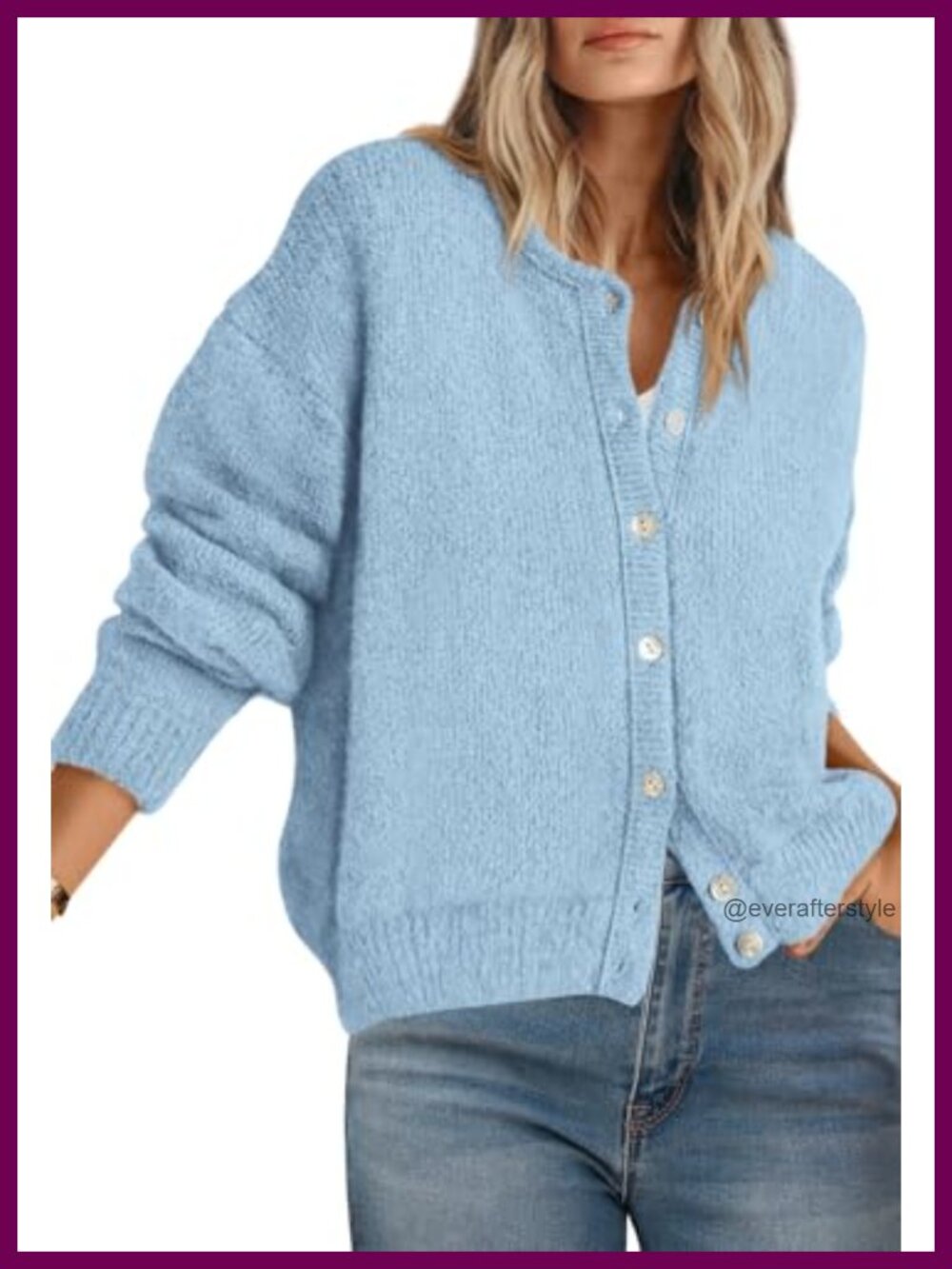 Long Sleeve Crewneck Button Down Cardigan Sweater Loose Fit